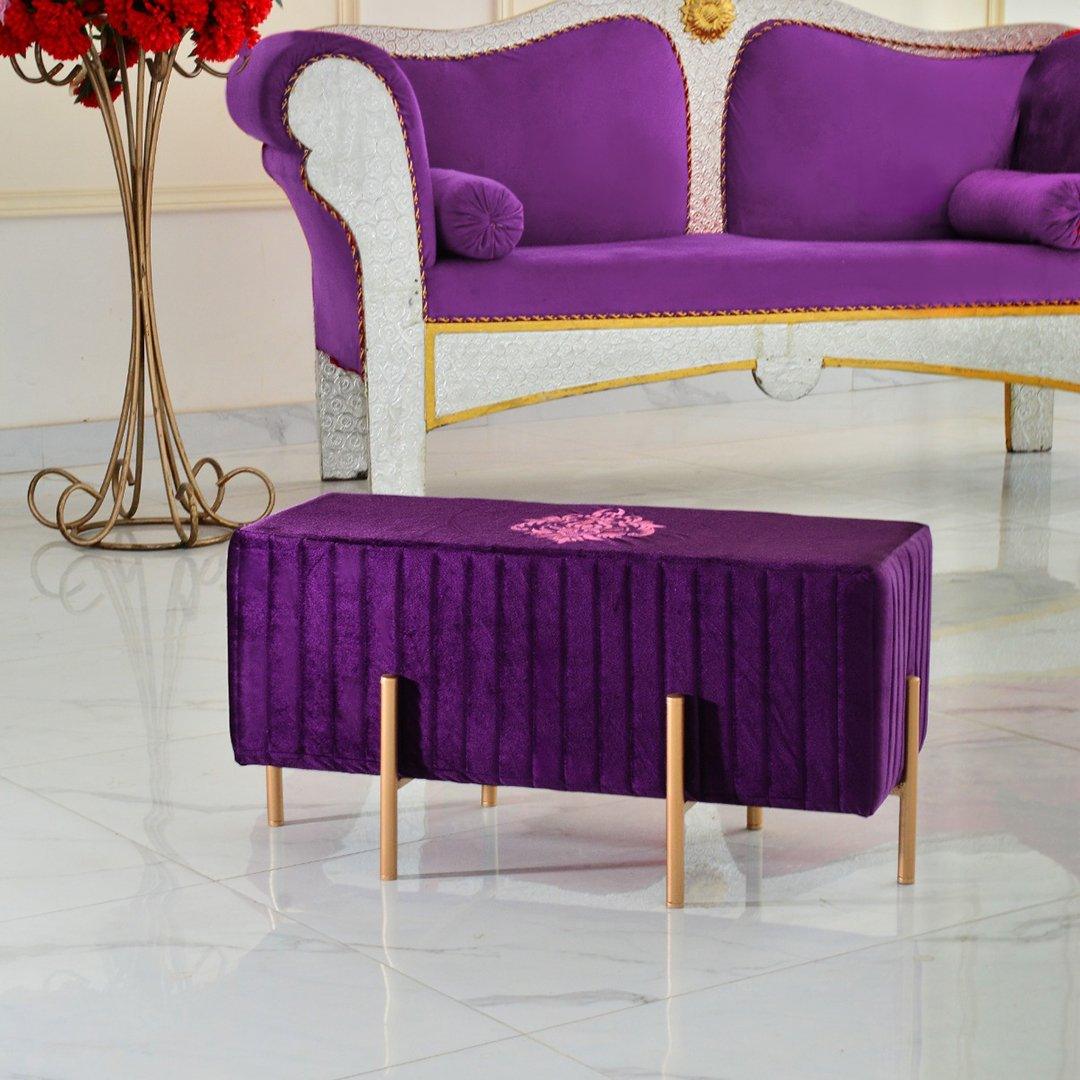 Wooden stool 2 Seater Embroidered With Steel Stand -359 - 92Bedding