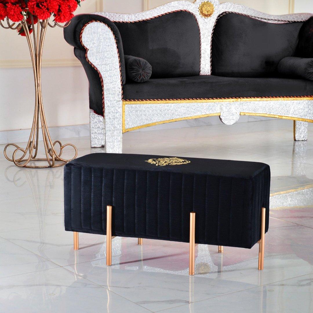 Wooden stool 2 Seater Embroidered With Steel Stand -360 - 92Bedding