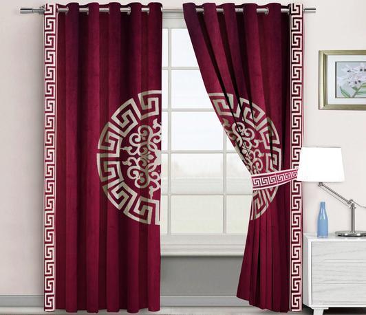 2 Pc's Luxury Velvet Embroidered Curtains With 2 Belts 22 - 92Bedding