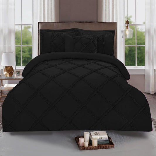 8 Pc's Ruffled Cross Pleated Duvet Set Black - 92Bedding