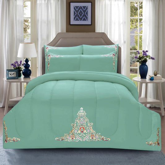 Luxury 6 Pcs Marina Embroidered Comforter Set Sea Green - 92Bedding