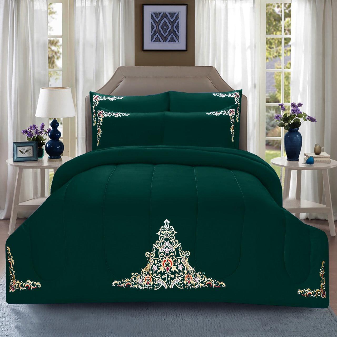 Luxury 6 Pcs Marina Embroidered Comforter Set Green - 92Bedding