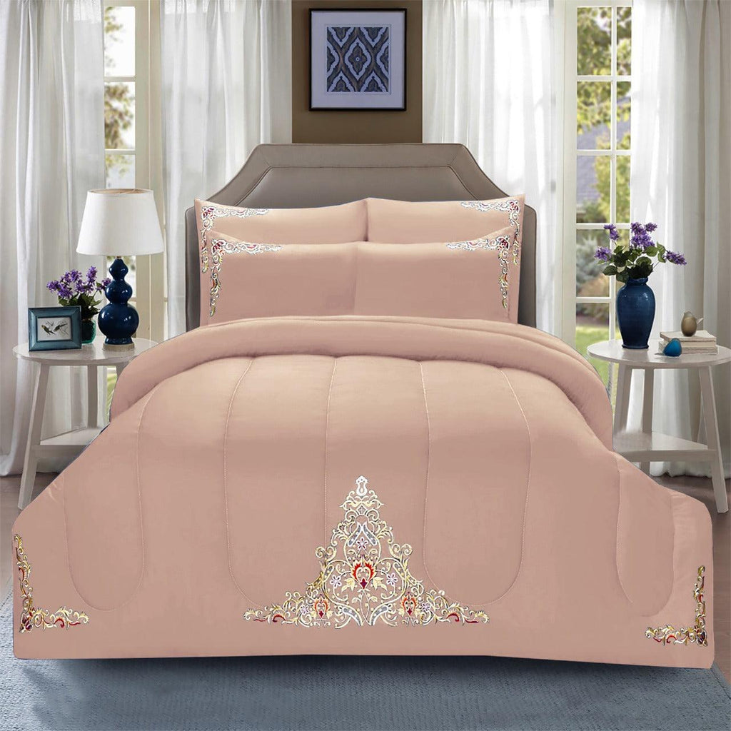 Luxury 6 Pcs Marina Embroidered Comforter Set Beige - 92Bedding