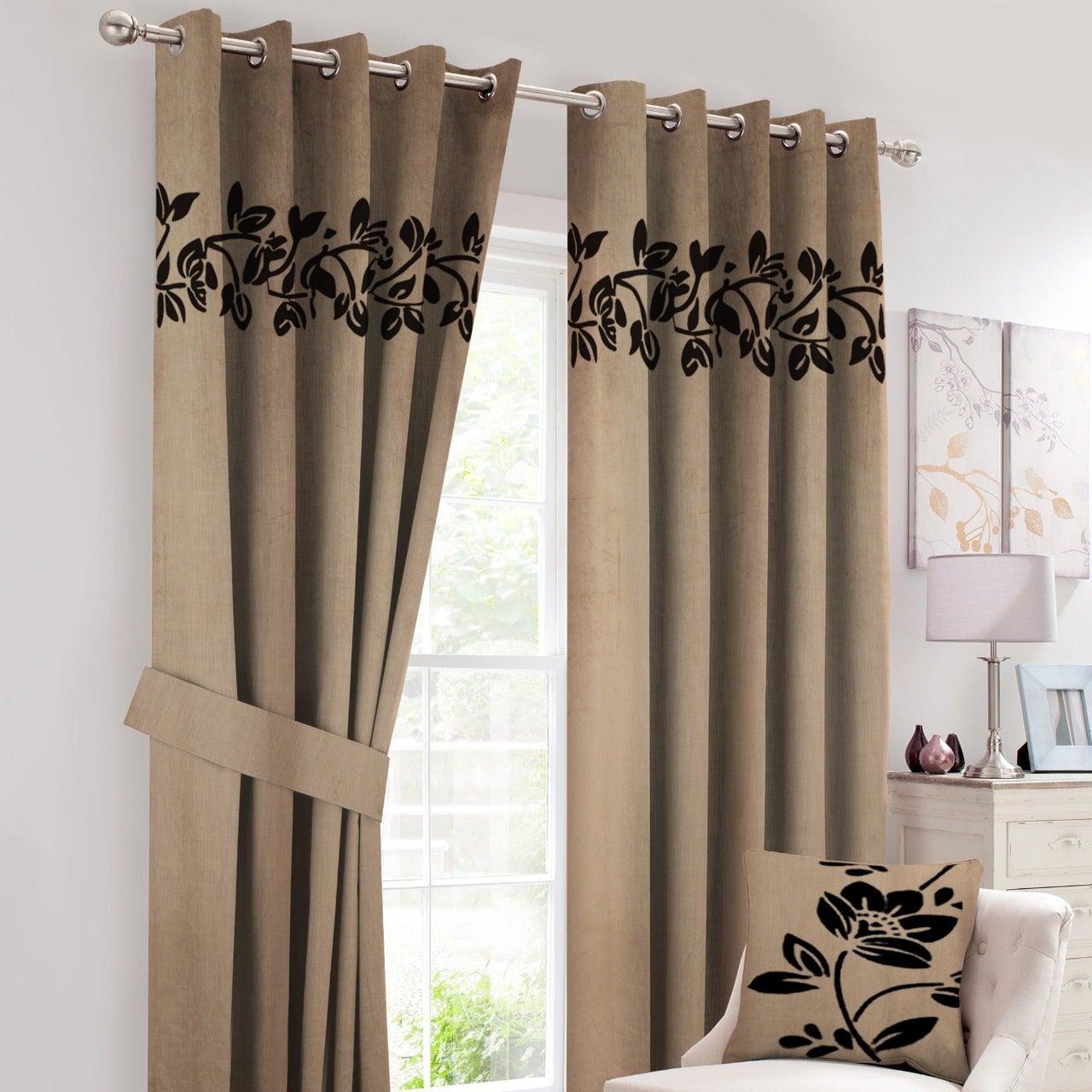 2 Pc's Luxury Velvet Embroidered Curtains With 2 Belts 37 - 92Bedding