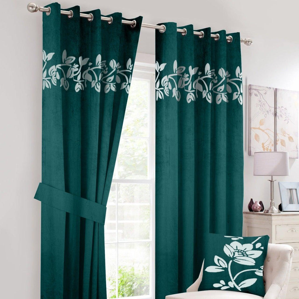 2 Pc's Luxury Velvet Embroidered Curtains With 2 Belts 31 - 92Bedding