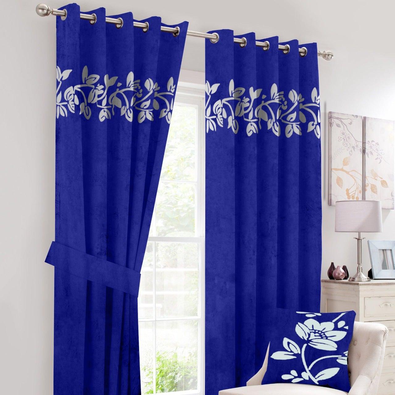 2 Pc's Luxury Velvet Embroidered Curtains With 2 Belts 33 - 92Bedding