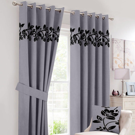 2 Pc's Luxury Velvet Embroidered Curtains With 2 Belts 34 - 92Bedding