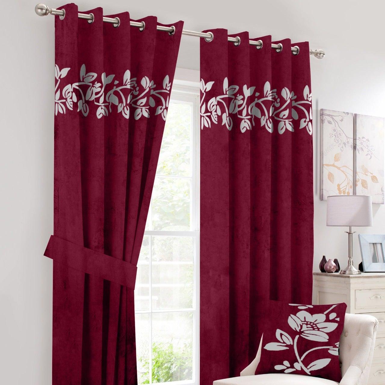 2 Pc's Luxury Velvet Embroidered Curtains With 2 Belts 36 - 92Bedding