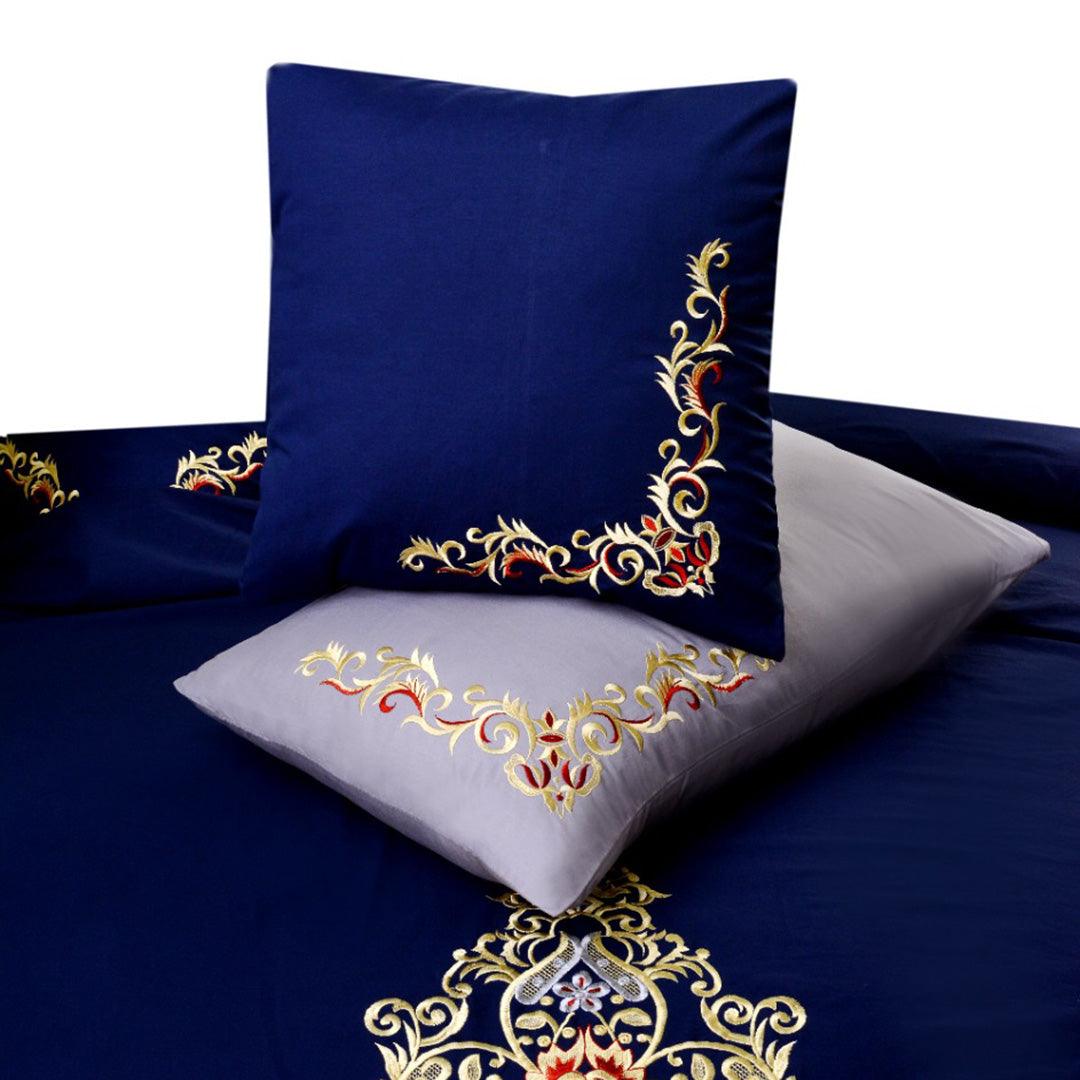 Mariana Centered Embroidered Motif Duvet Cover Set Navy - 92Bedding