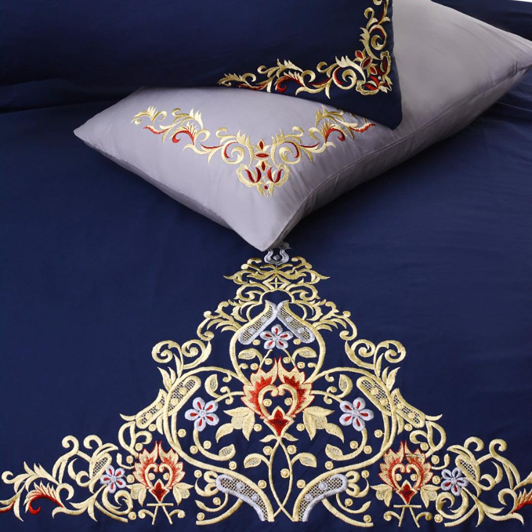 Mariana Centered Embroidered Motif Duvet Cover Set Navy - 92Bedding