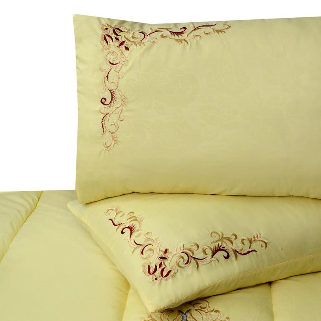 Luxury 6 Pcs Marina Embroidered Comforter Set Yellow - 92Bedding
