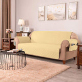 Quilted Sofa covers Non-slip W/Piping Beige With Pockets (001) - 92Bedding