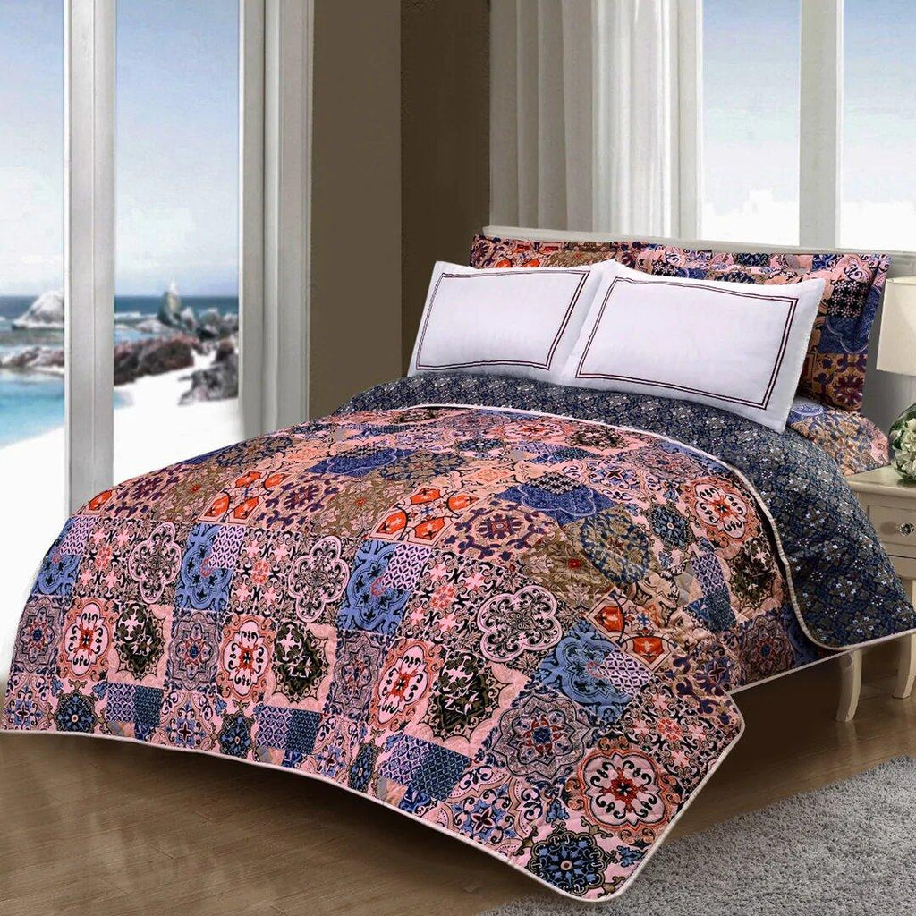 5 Pcs Quilted Printed Bedspread set -12 - 92Bedding