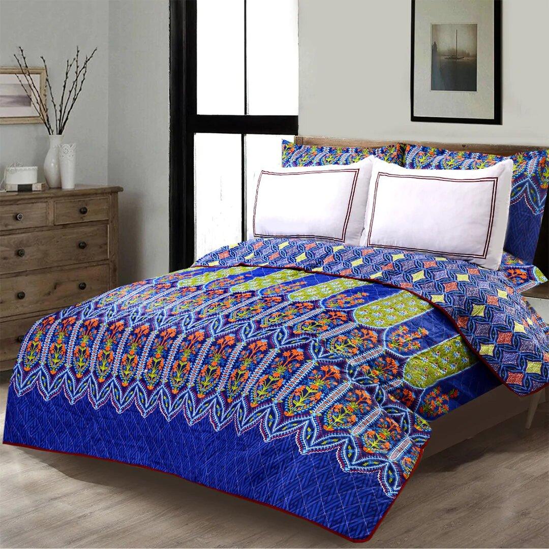 5 Pcs Quilted Printed Bedspread set -11 - 92Bedding