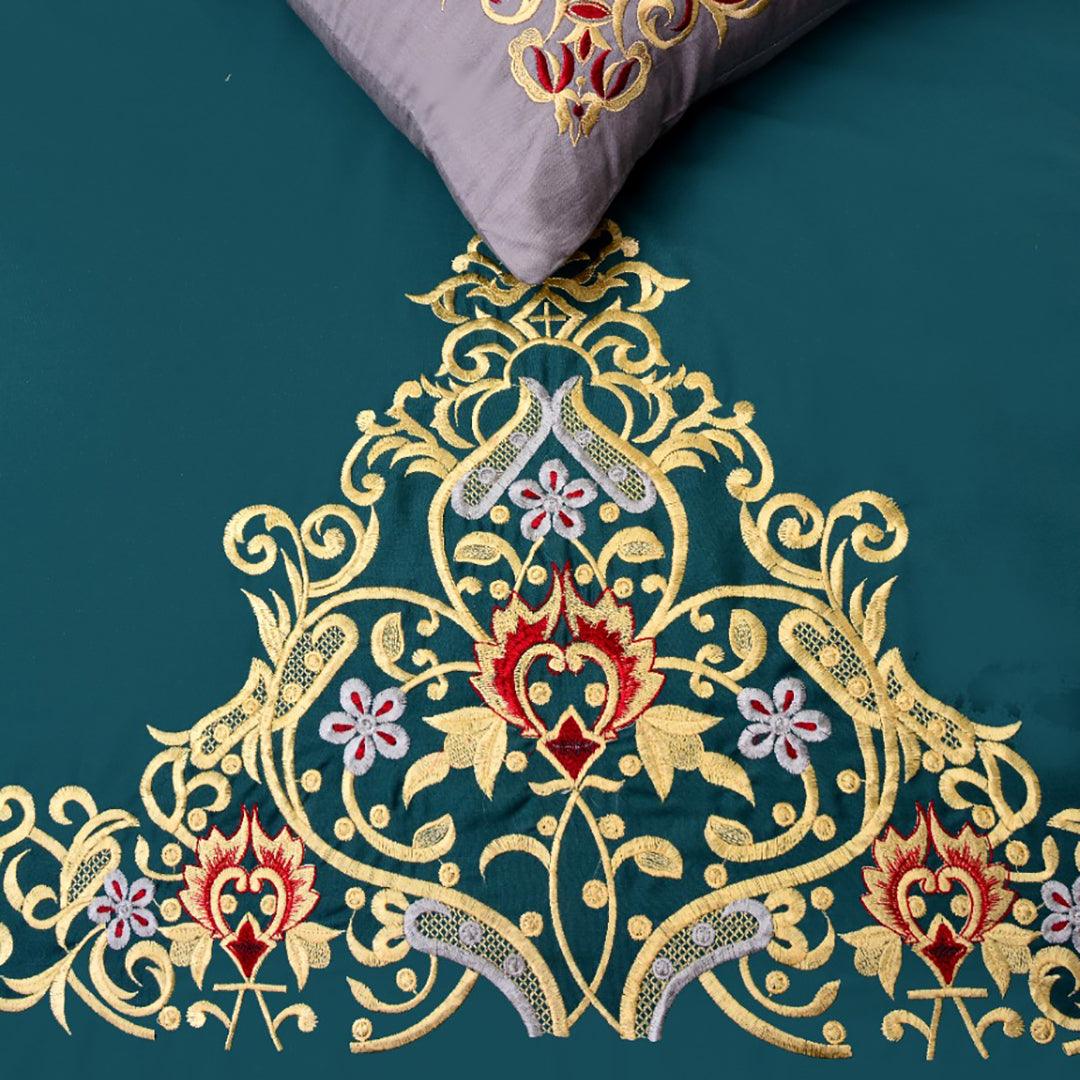 Mariana Centered Embroidered Motif Duvet Cover Set Teal - 92Bedding
