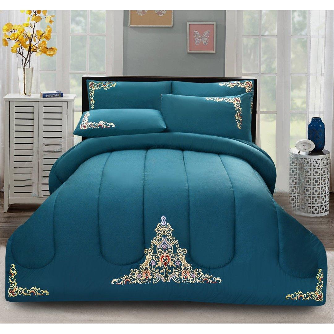 Luxury 6 PC'S Mariana Embroidered Comforter Set Teal - 92Bedding