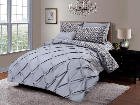 6 PC's Printed Diamond Pintuck Duvet Set - 92Bedding