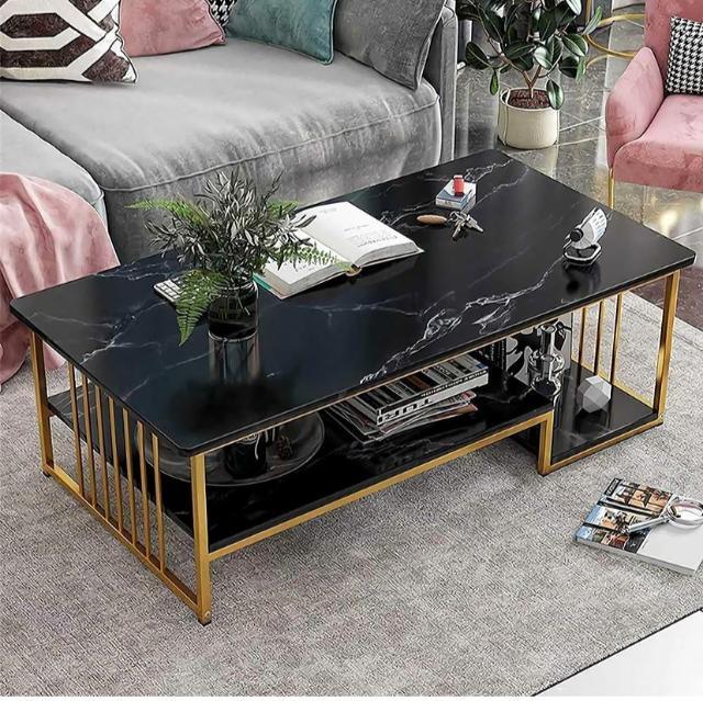 Luxury Two Layer Living Room Table with Gold Metal Frame - 92Bedding