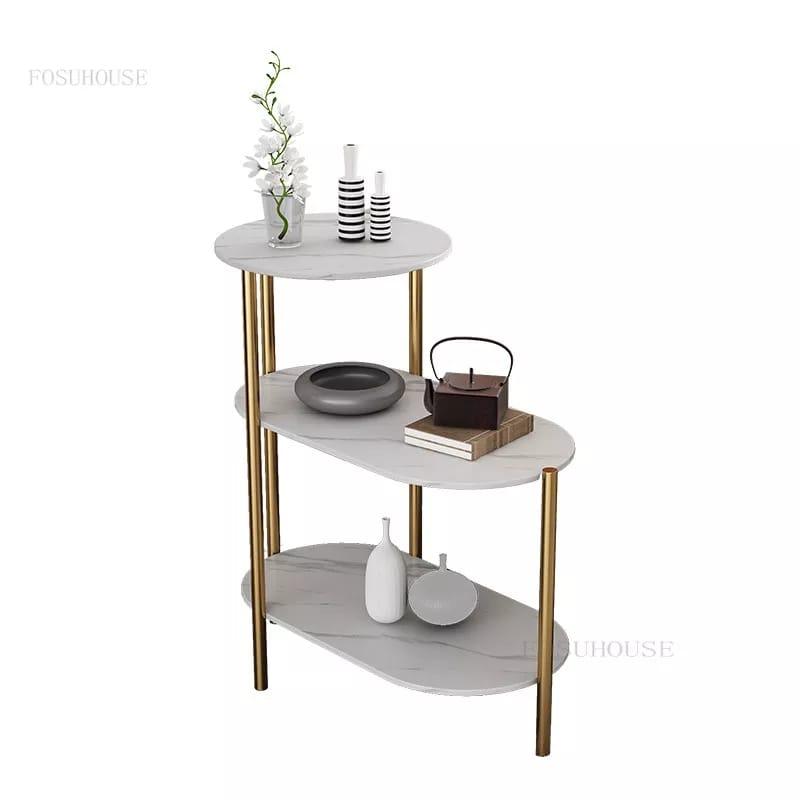 Luxury 3 Layer Living Room Side Table with Gold Metal Frame - 92Bedding