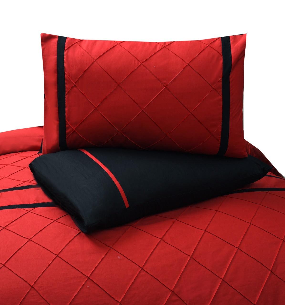 8 Pcs Red & Black Pinch Pleated Duvet Set - 92Bedding