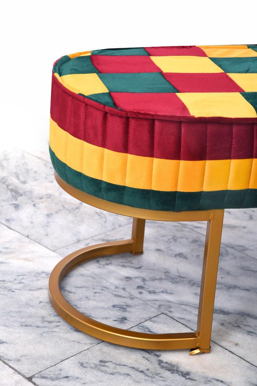 3 Seater Luxury Velvet Sindhi Stool With Steel Stand -1052 - 92Bedding