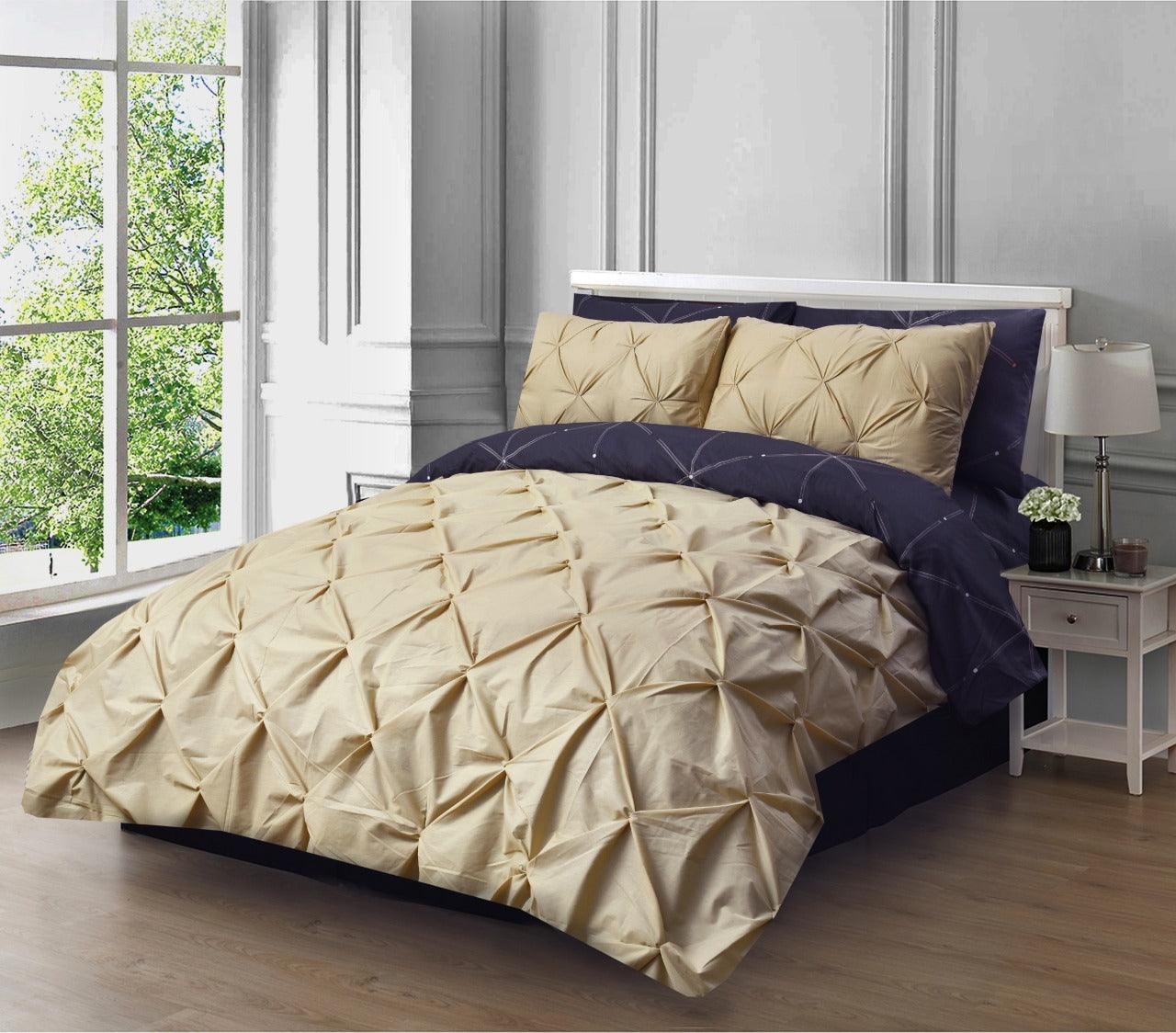 6 PC's Printed Diamond Pintuck Duvet Set - 92Bedding