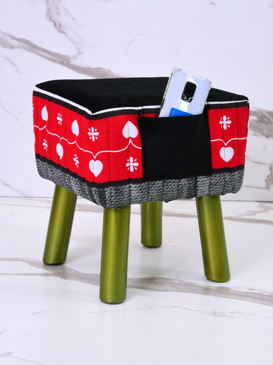 Printed Wooden stool Square shape With Pocket -1121 - 92Bedding