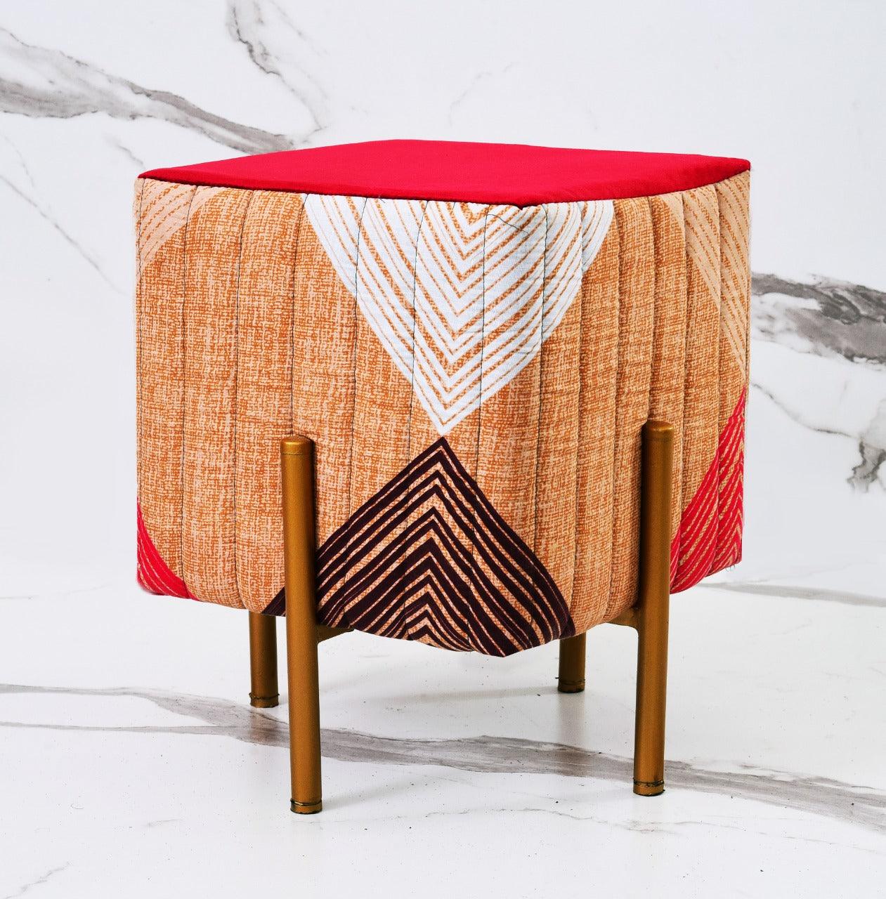 Printed Wooden stool Square shape With Steel Stand-1122 - 92Bedding