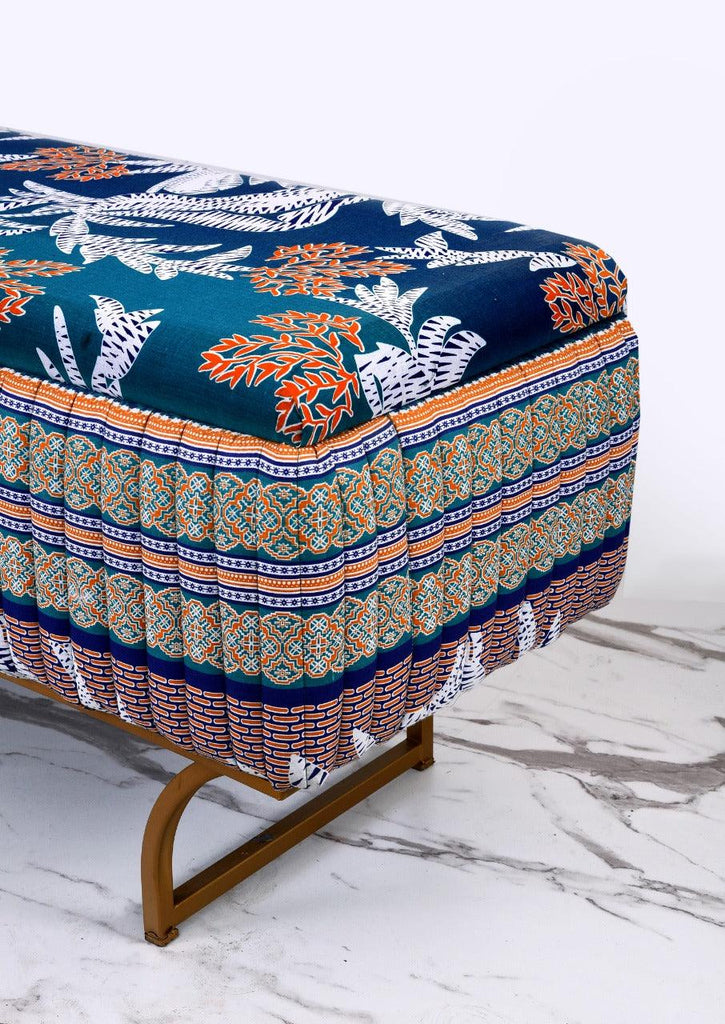 3 Seater Printed Storage Box Stool With Steel Stand -1127 - 92Bedding
