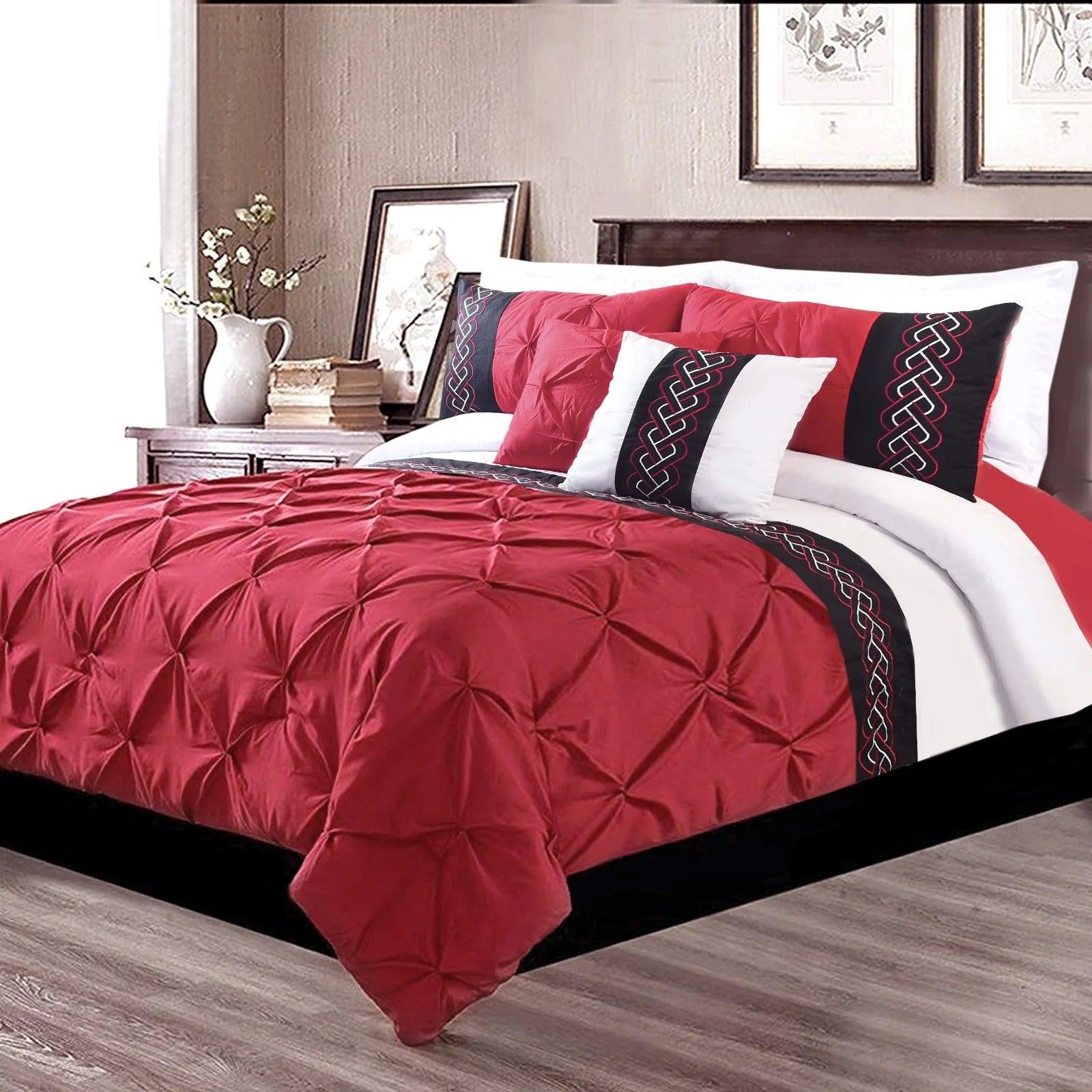 Embroidered Pintuck Duvet 8 pieces Maroon - 92Bedding