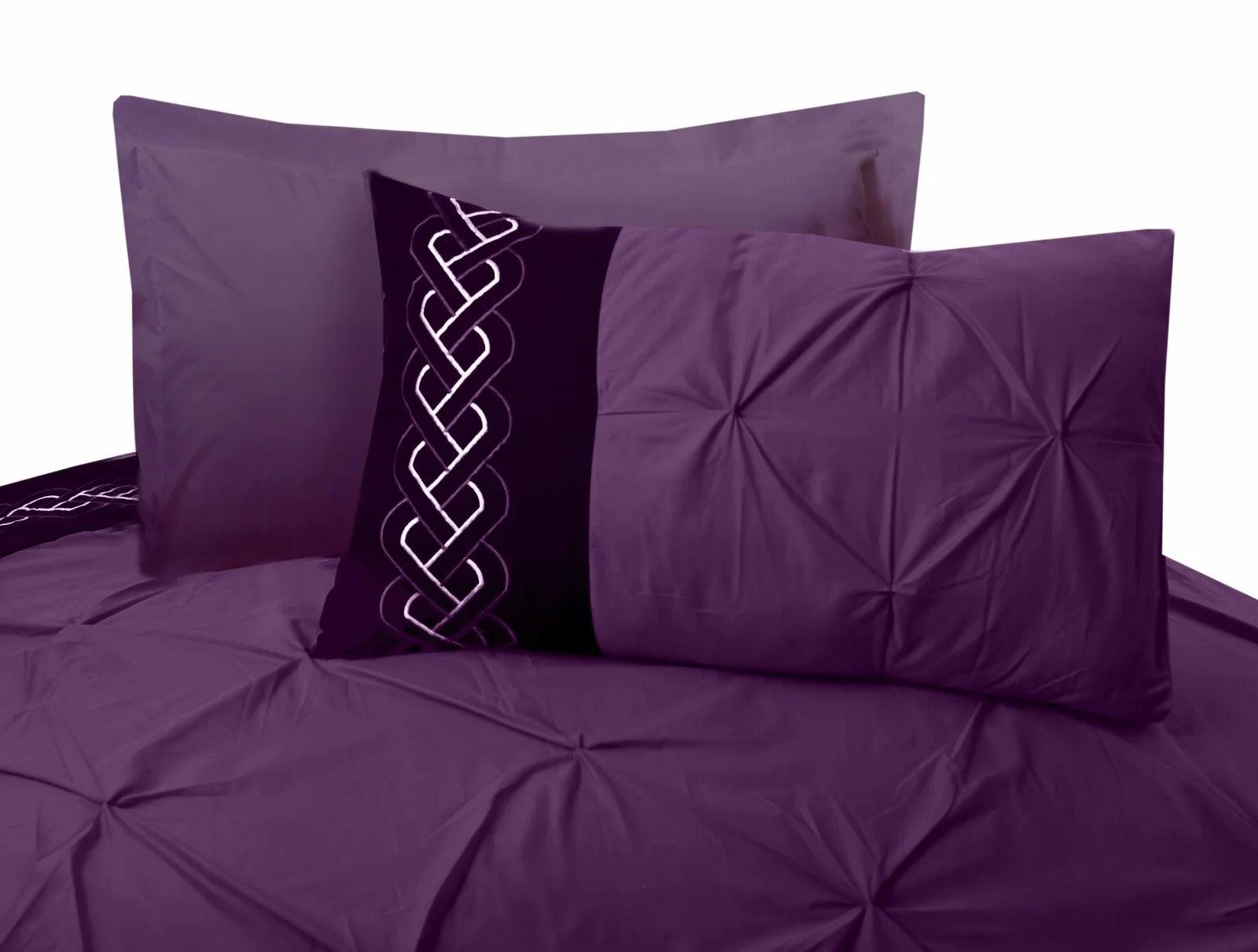 Embroidered Pintuck Duvet 8 pieces Purple - 92Bedding