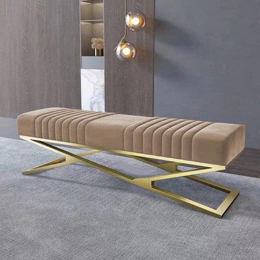 Modern Velvet Upholstered Ottoman Bench in Gold -799 - 92Bedding