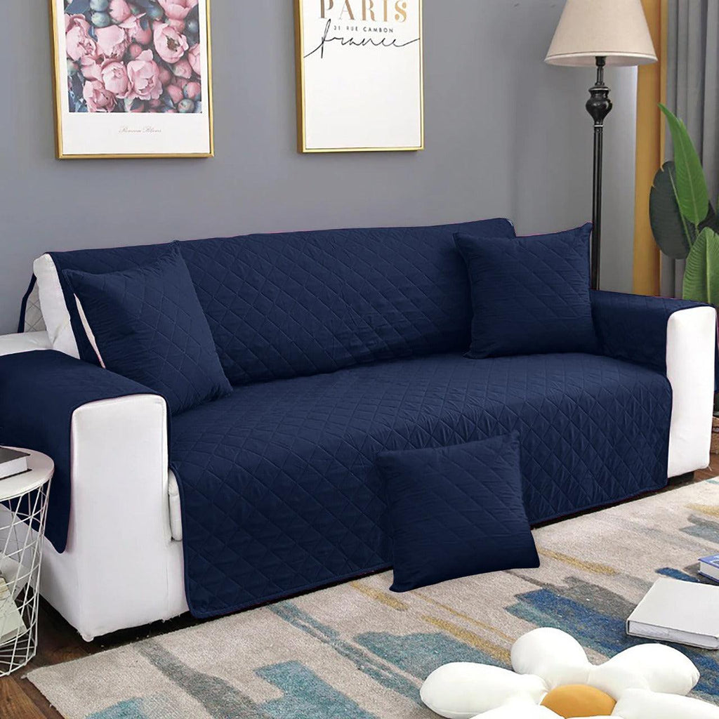 Quilted Cotton Sofa Covers Navy With Cushion Covers - 92Bedding