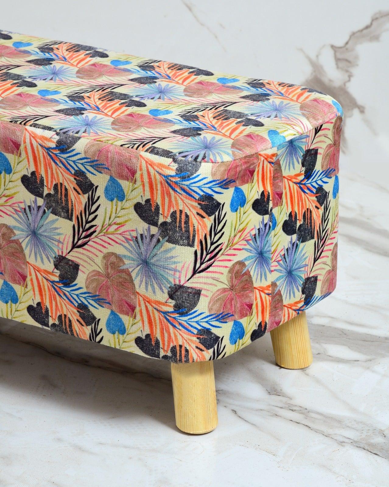 Wooden stool Printed Velvet Two Seater-1205 - 92Bedding