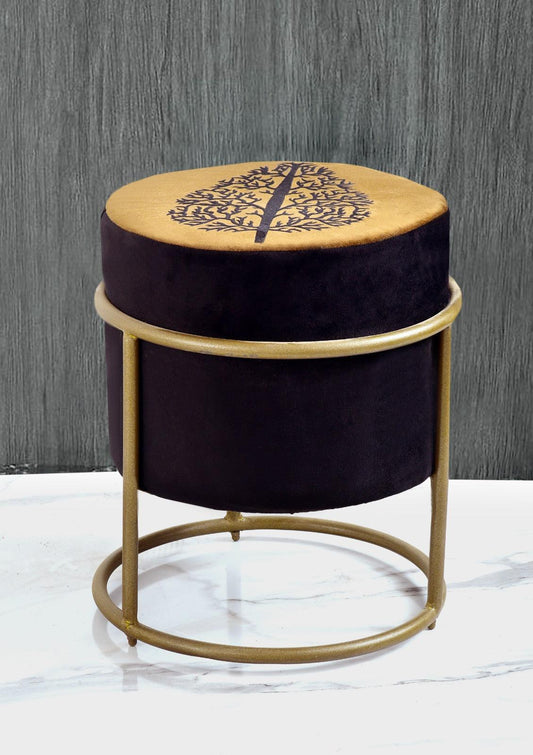 Luxury Wooden Round stool Embroidered With Steel Stand -1197 - 92Bedding