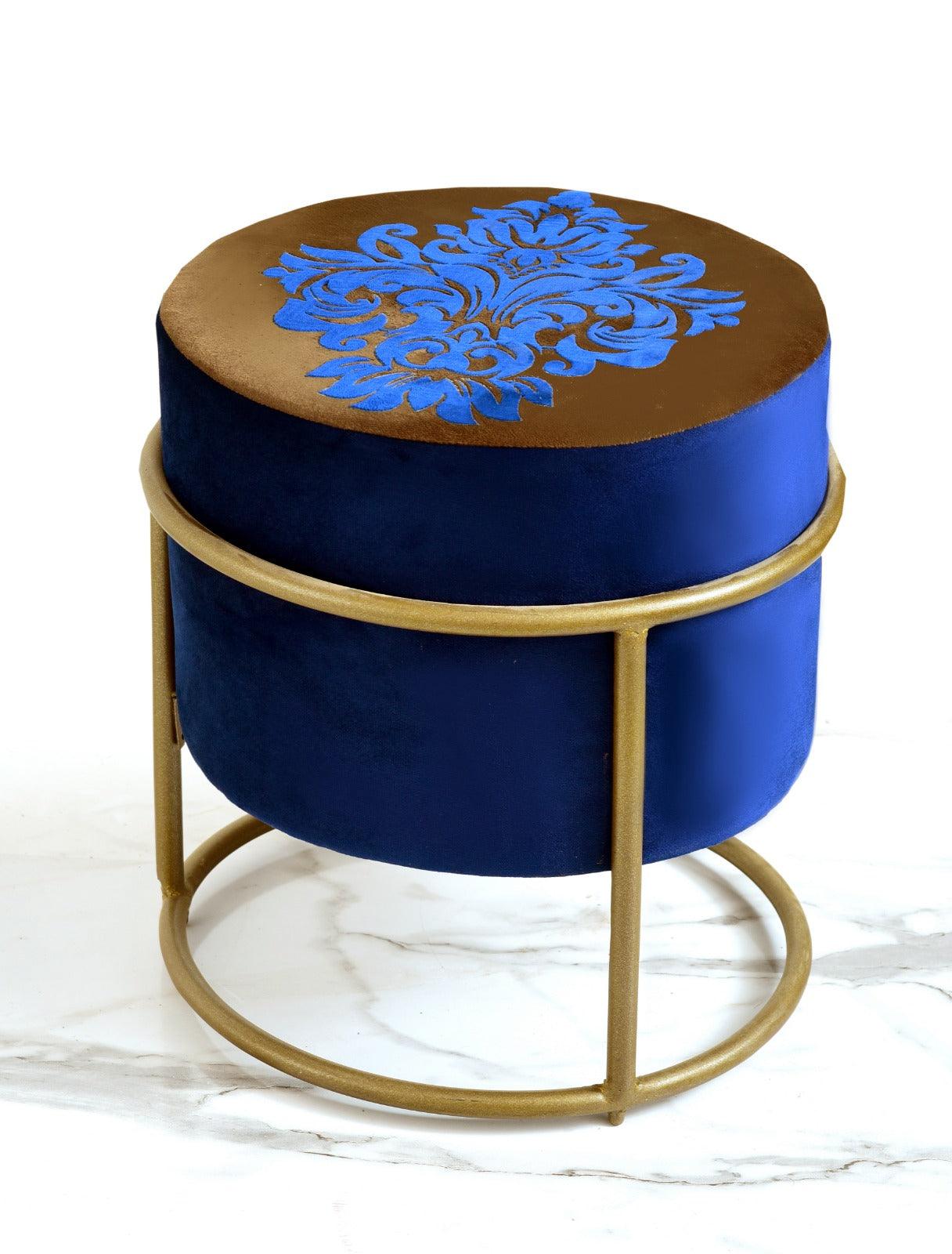 Luxury Wooden Round stool Embroidered With Steel Stand -1198 - 92Bedding