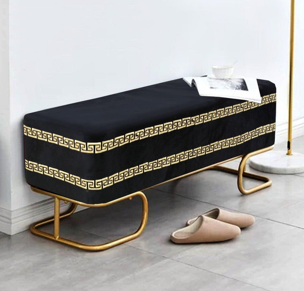 3 Seater Luxury Printed Wooden Stool With Steel Stand -712 - 92Bedding