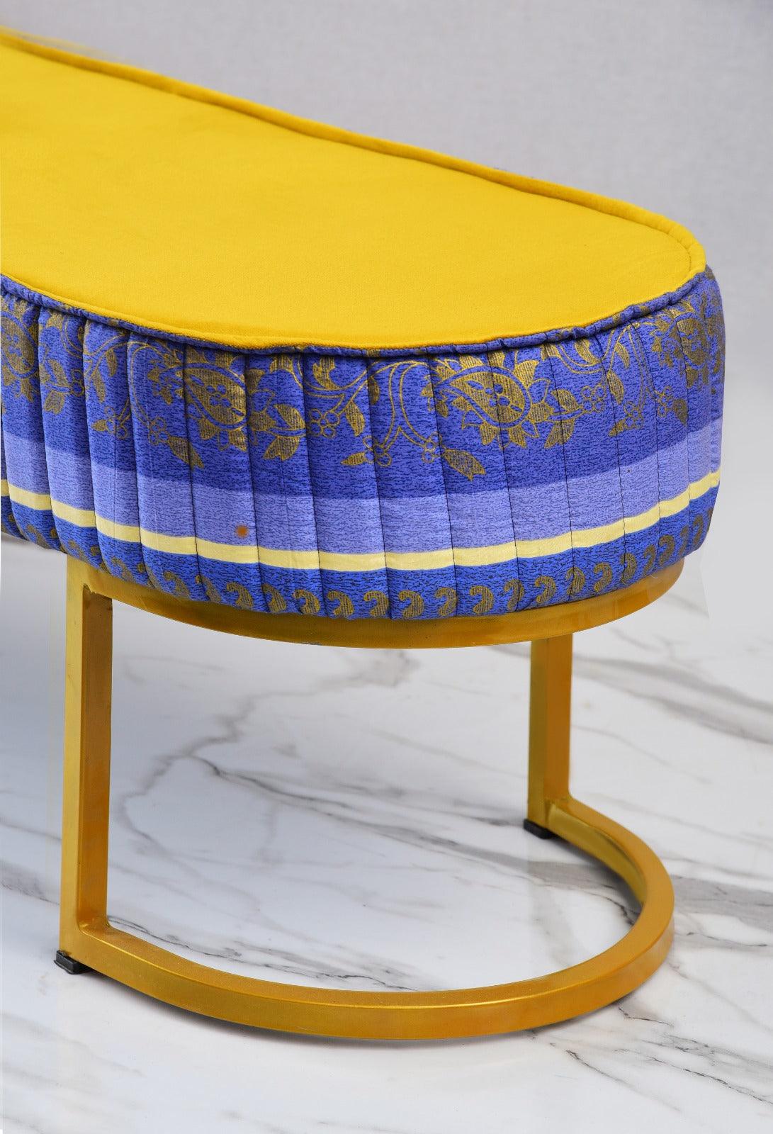 3 Seater Luxury Top Printed Velvet Stool With Steel Stand -1144 - 92Bedding