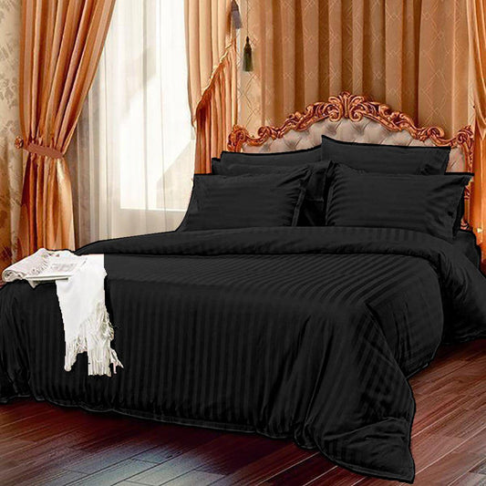 6 Pcs Luxury Black Satin Stripe Duvet Set - 92Bedding
