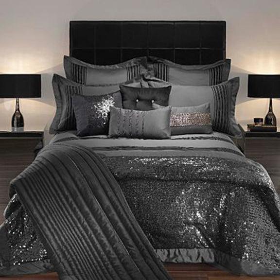 12 Pcs Luxury Sequenced Bridal Set with Free Quilt Filling Grey - 92Bedding
