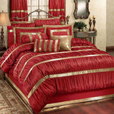 12 Piece Red & Gold Ruffled & Embellished luxury Bridal set with Free Quilt filling - 92Bedding