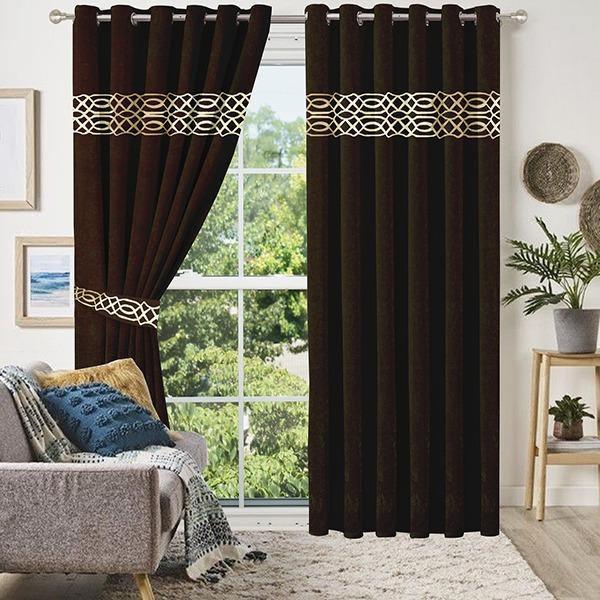 2 Pc's Luxury Velvet Embroidered Curtains With 2 Belts 01 - 92Bedding