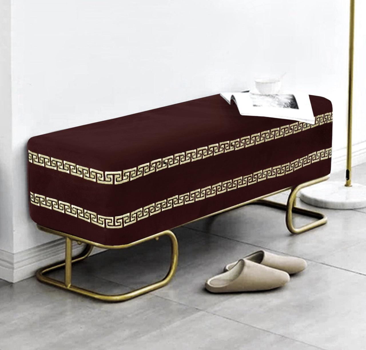 3 Seater Luxury Embroidered Wooden Stool With Steel Stand -761 - 92Bedding