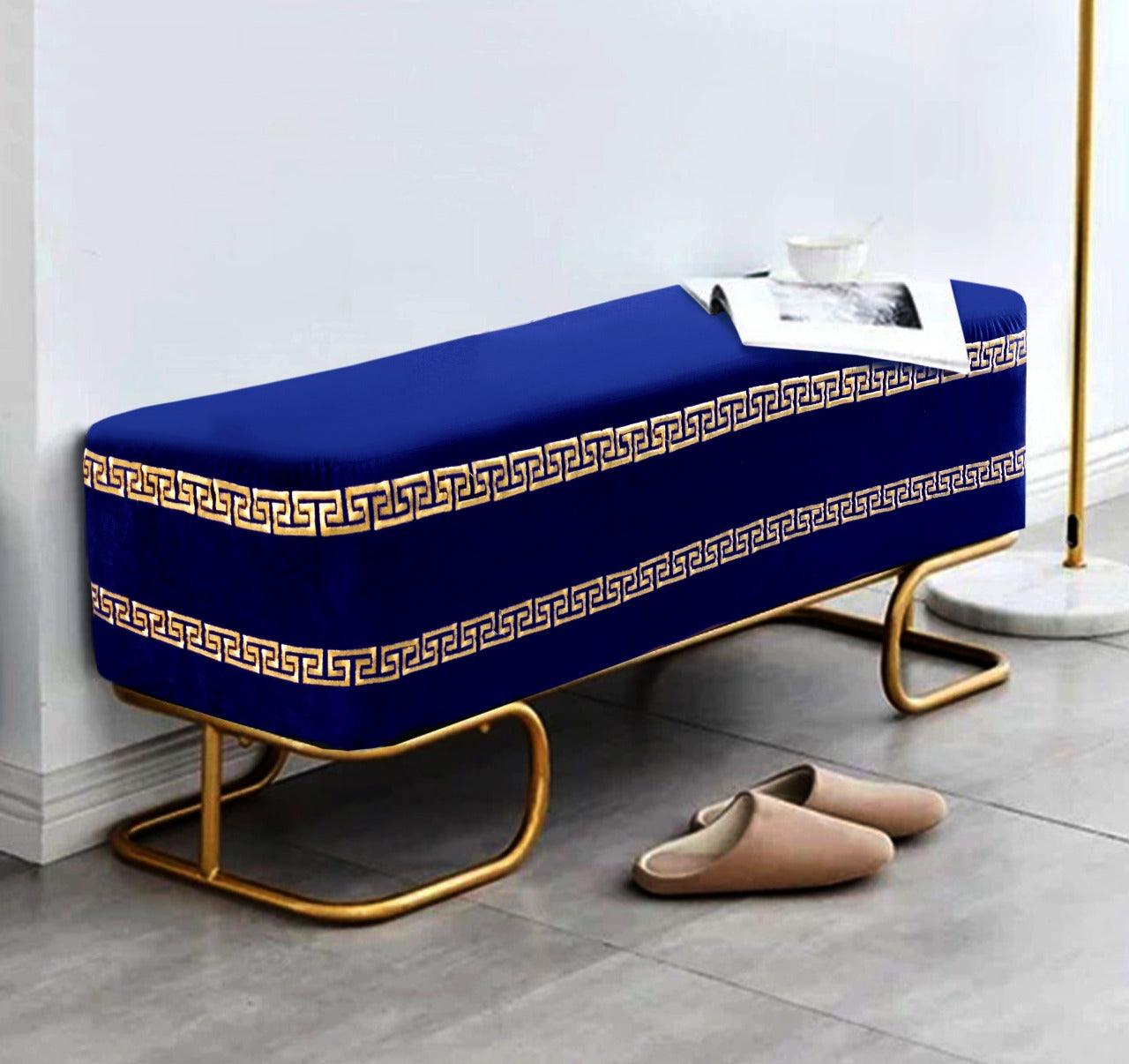 3 Seater Luxury Embroidered Wooden Stool With Steel Stand -718 - 92Bedding