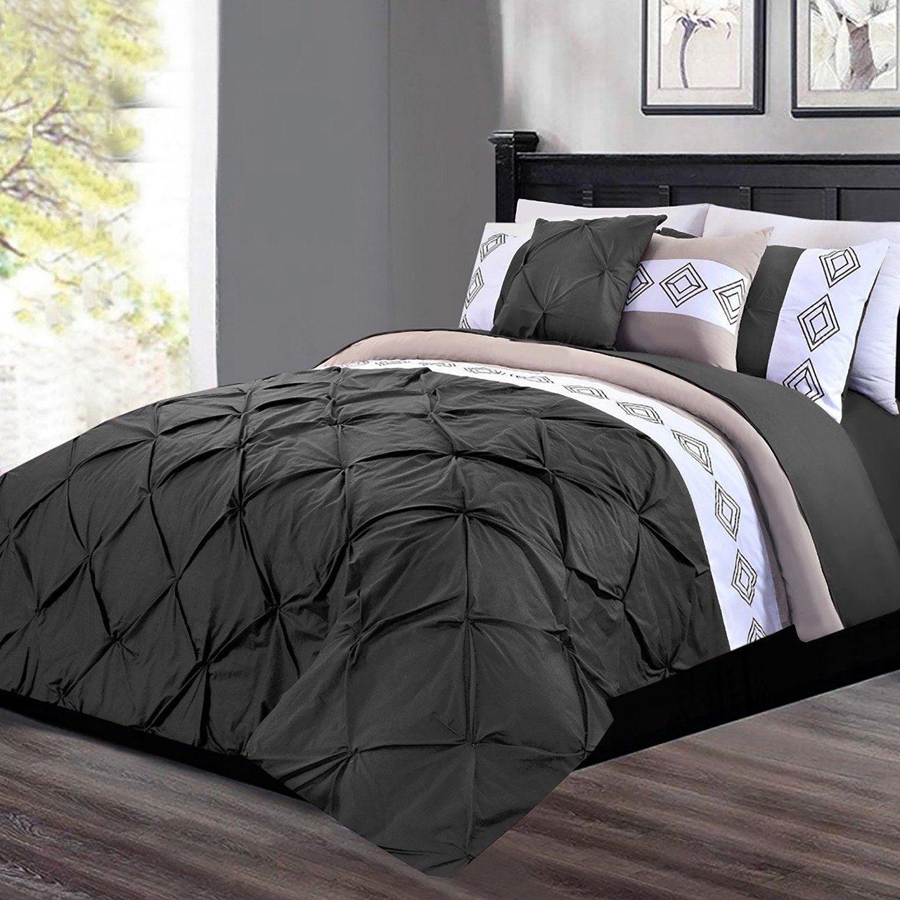 8 Pc's Luxury Embroidered Bedspread Grey With Light Filling - 92Bedding