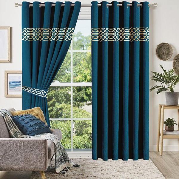 2 Pc's Luxury Velvet Embroidered Curtains With 2 Belts 02 - 92Bedding