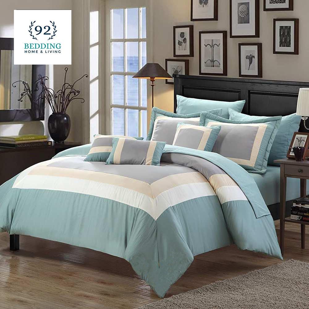 Embellish Patch Pleated Duvet Set - Sky And Cream - 92Bedding