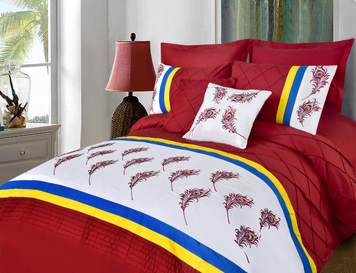 8 PCS Peacock Feather Embroidered Duvet Set 03