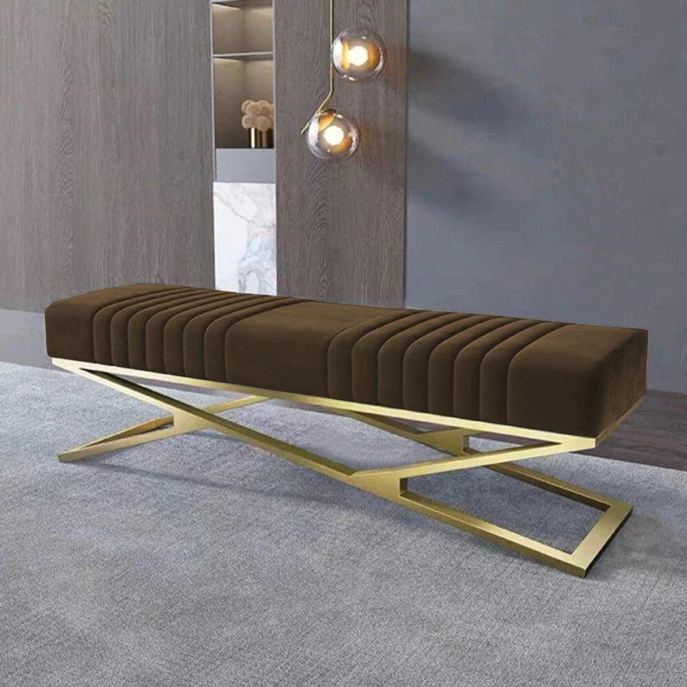 Modern Velvet Upholstered Ottoman Bench in Gold -801 - 92Bedding