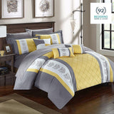 Yellow And Grey Embroided Pleated Duvet Set - 92Bedding